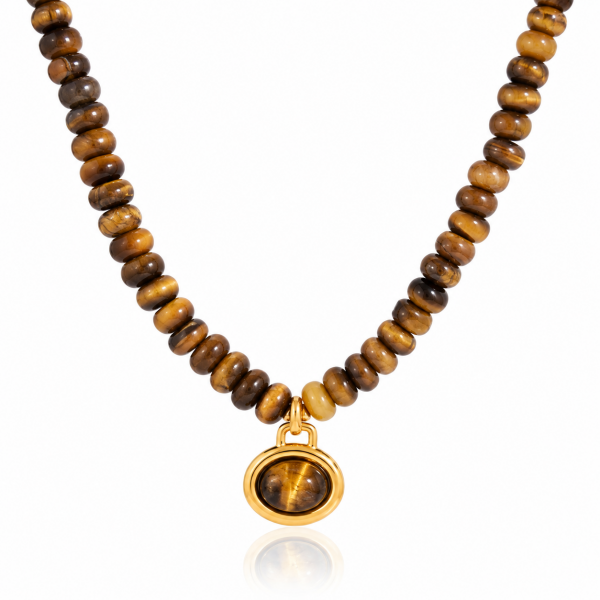 ELENYS Tiger’s Eye | Náhrdelník s pravým přírodním tygřím okem Délka náhrdelníku: 41+5 cm / max. 46 cm