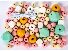 Korálky dřevěné 80ks + šňůrka - Pastel