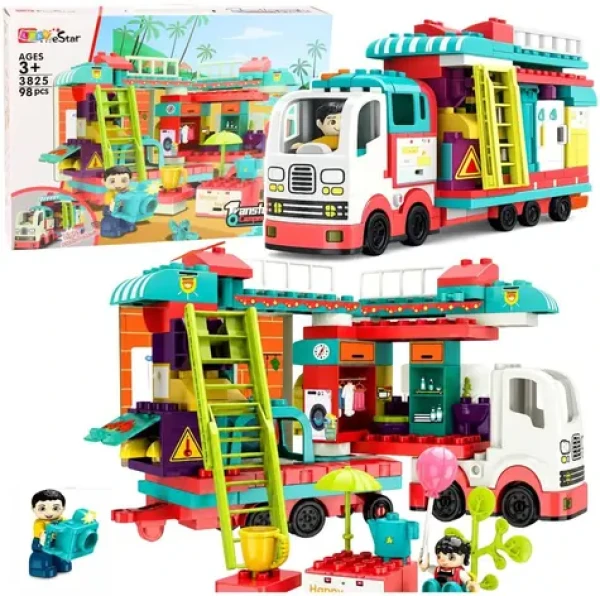 LEANTOYS Stavebnice Rozkládací karavan