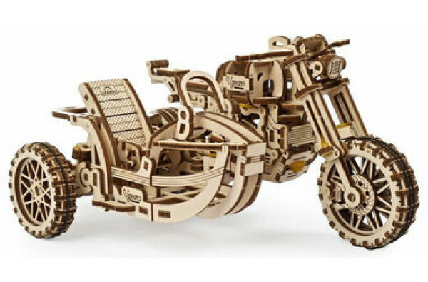 Ugears 3D dřevěné mechanické puzzle UGR-10 Motorka (scrambler) s vozíkem