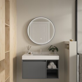 Erga Charlotte, kulaté LED zrcadlo 70cm, černý kovový rám, 1610 lm, 6500K, přední boční osvětlení, ERG-V01-204-7070-BK