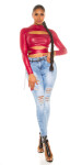 Sexy top Koucla Wetlook Crop Top s výřezem BORDEAUX Einheitsgroesse