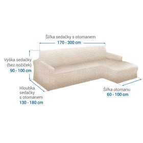 Bielastické potahy CRISTINA smetanová sedačka s otomanem vpravo (š. 170 - 300 cm)