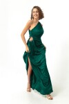 Lafaba Women's Emerald Green One-Shoulder Decollete Long Evening Dress