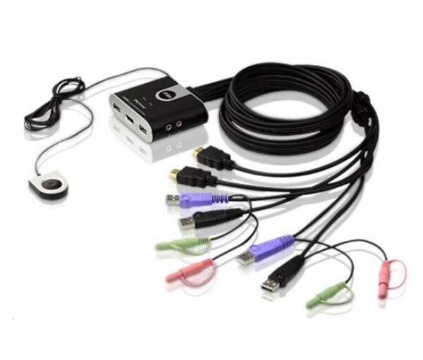 ATEN 2-port HDMI KVM USB2.0 mini, audio, 1.2m kabely, DO