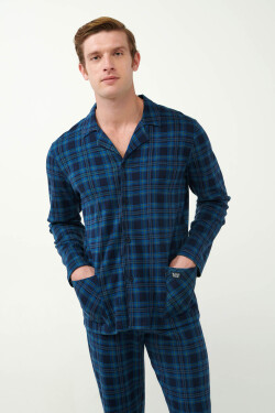 Vamp - Kárované pyžamo s knoflíky 21622 - Vamp blue xl