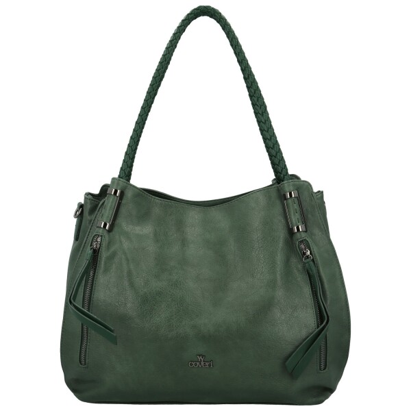 Módní dámská koženková kabelka na rameno Coveri Stipe, tmavě zelená