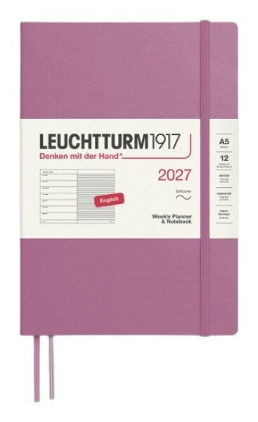 Týdenní plánovač & Zápisník Dusty Rose, Medium A5 2027, Softcover,English