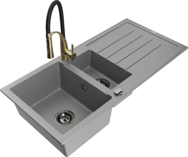 MEXEN - Andres granitový dřez s odkapávačem včetně baterie Aster, šedá 6515-71-73450-57-B