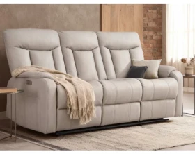 Trojmístná pohovka s elektrickým polohováním Fiona, světle šedá látka