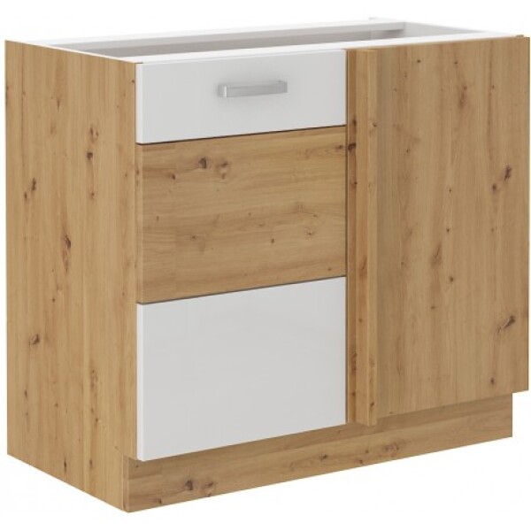 Spodní rohová skříňka Artisan 105 DN 1F BB Barva korpusu: Dub artisan, Barva dvířek: Bílý lesk