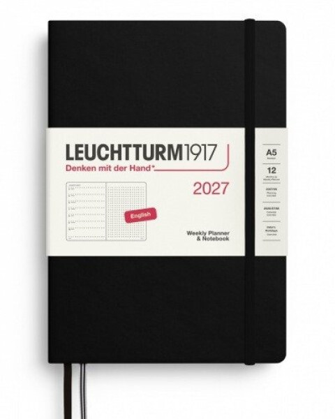 Týdenní plánovač Zápisník Black, tečkovaný Medium A5 2027, anglicky