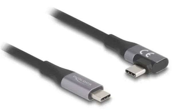 Delock USB-C 24 pin / Kabel / rovný (M) – lomený 90° (M) / USB 3.2 / Thunderbolt 3 / PD 5A 48V / 2 m (81132)