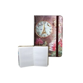 Zápisník s gumičkou 95x140 mm zlatý s hodinami A