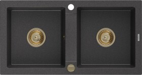 MEXEN/S - Mario granitový dřez 2-bowl 820x436 mm, černá kropenatá,+ zlatý sifon 6504822000-76-G