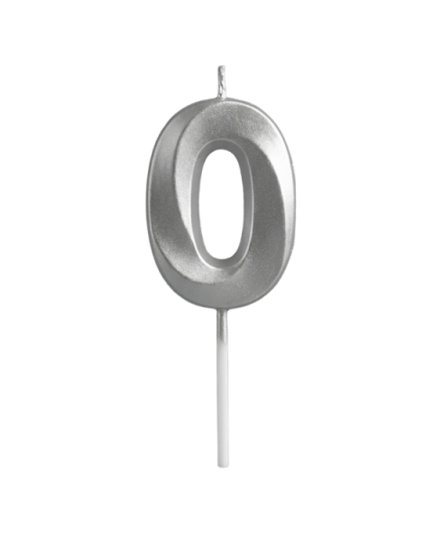 Dortisimo Svíčka s elegantním motivem číslo 0 stříbrná