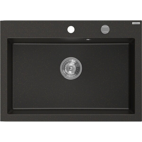 MEXEN - Elix granitový dřez 1-miska 700 x 500 mm, černá/zlatá metalik, sifon chrom 6526701005-75