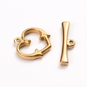 Americké zapínání z nerezové oceli - srdce - zlaté - 15 x 15 x 2 mm - 1 ks