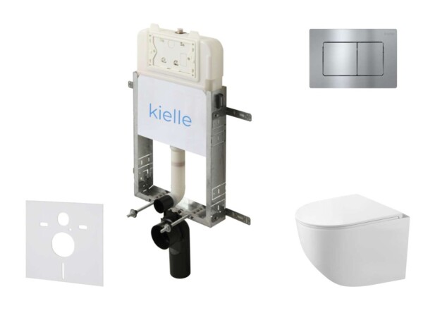 Kielle - Genesis New Set předstěnové instalace, kompaktního klozetu Gaia, Rimless, sedátka softclose a tlačítka Gemini New III, lesklý chrom 30528SZ89