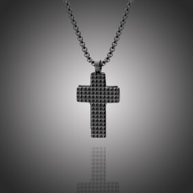 Pánský náhrdelník Valeriano chirurgická ocel - kříž, Černá 55 cm