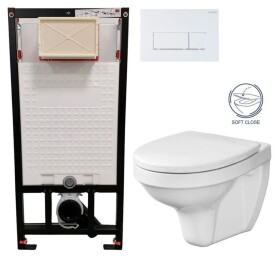 DEANTE Podomítkový rám, pro závěsné WC mísy + SLIM tlačítko bílé + WC CERSANIT DELFI + SOFT SEDÁTKO CST_WC01 A51P DE2