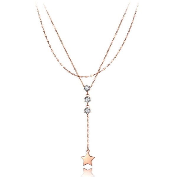 Ocelový náhrdelník se zirkony Enriqua - chirurgická ocel, hvězda, Zlatá 36 cm + 5 cm (prodloužení)