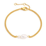 Perlový náramek Ariane Gold - chirurgická ocel, Zlatá 15 cm + 3 cm (prodloužení) Bílá