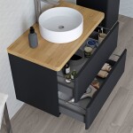 MEREO - Siena, koupelnová deska na skříňku, dub masiv, 80 cm, L/P, asymetrická, s výřezem na skříňku 60 cm CN481DA