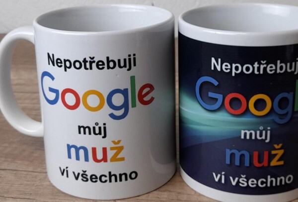 Ptakoviny.cz Hrnek - google můj muž ví všechno