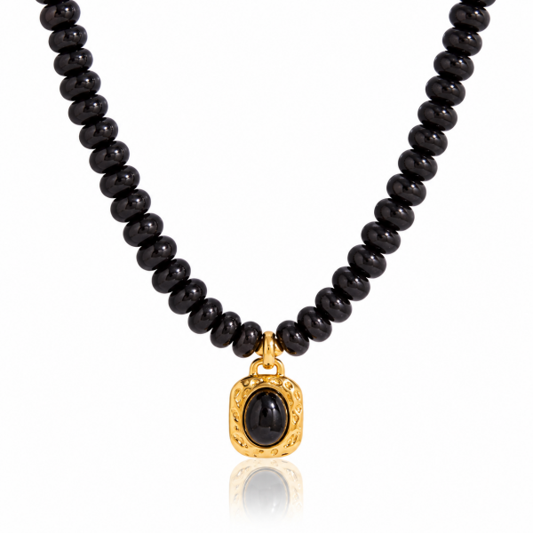 ELENYS Black Obsidian | Náhrdelník s pravým přírodním černým obsidiánem Délka náhrdelníku: 41+5 cm / max. 46 cm