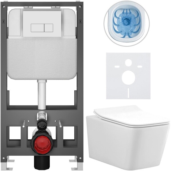 CERANO - Kompletní WC set Basic/Forte - bílá lesklá - WC tlačítko Modulo/Bílá - volně stojící - předstěnová instalace - 51x36 CER-8050BD86137