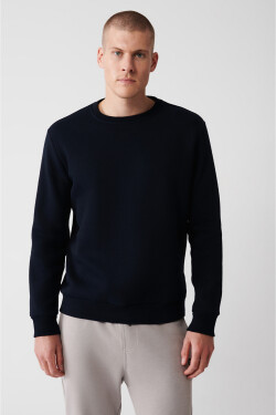 Avva Navy Blue Unisex Sweatshirt Crew Neck Fleece Thread Cotton Regular Fit