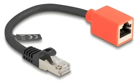 Delock / Ochranný adaptér RJ45 / Cat.6A S/FTP / odlamovací pojistka / 0,2 m / černá, červená (88197)