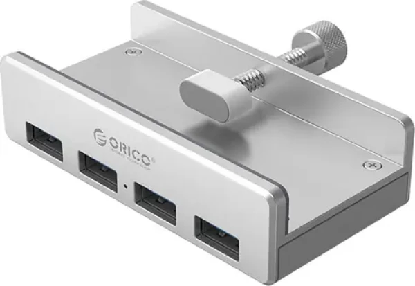 Orico USB hub s upínací svorkou / USB hub / 4x USB-A / USB 3.0 Gen1 / hliníkové tělo (MH4PU-P-SV-BP)