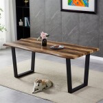 Stůl jídelní, 180x90x75 cm, MDF deska, dekor staré dřevo, kovová nohy ve tvaru U, černý matný lak