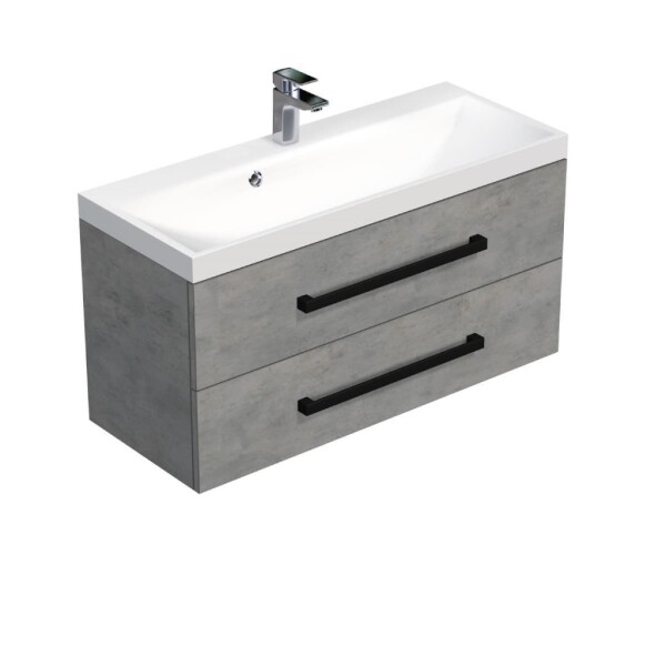 Koupelnová skříňka s černou úchytkou a umyvadlem SAT Cube Way 100x53x40 cm beton mat CUBE2C100ZBE CUBE2C100ZBE