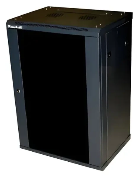XtendLan 12U/600x450 / Nástěnný rozvaděč / 19" / jednodílný / skleněné dveře (WS-12U-64-BLACK-P)
