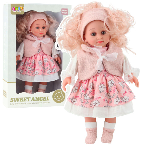Mamido Panenka Sweet Angel v růžových šatech s květinovým vzorem a čelenkou 36 cm