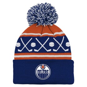 Outerstuff Dětská batolecí zimní čepice Edmonton Oilers NHL Face-Off Cuff Pom