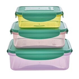 Rice Svačinový box Rectangular – set 3 ks, zelená barva, plast