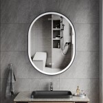 Erga Gwen, oválné LED zrcadlo 60x80cm v černém kovovém rámu, 3 barvy světla, přední osvětlení, vyhřívací podložka proti zapaření, ERG-V01-GWEN-6… ERG-V01-GWEN-6080-BK