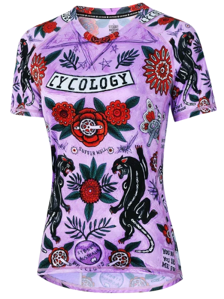 MTB dres CYCOLOGY Ashanti, purple, dámský, krátký rukáv (Motiv Ashanti, velikost XL)