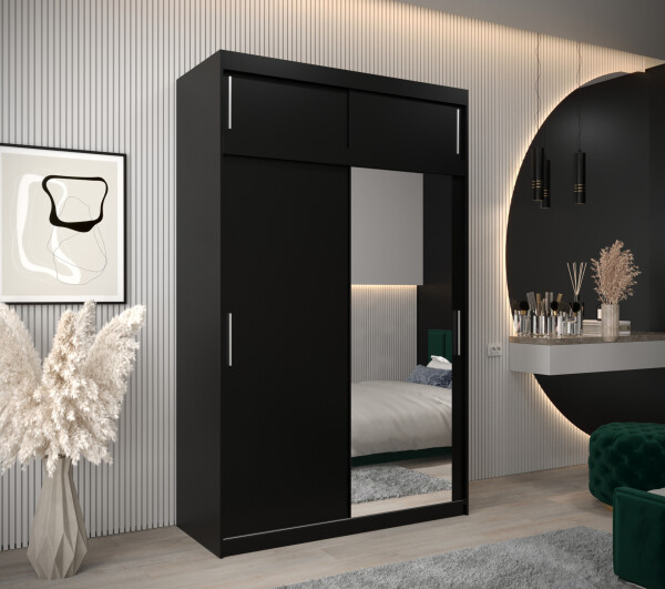 Šatní skříň Abi T2 s nástavcem Barva korpusu: Černá, Rozměry: 150 cm, Dveře: Černá