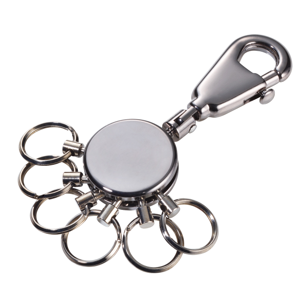 TROIKA klíčenka - kroužky \"Patent\", kovová, s karabinkou, stříbrná