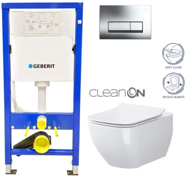 GEBERIT DuofixBasic s chromovým tlačítkem DELTA51 + WC CERSANIT VIRGO CLEANON + SEDÁTKO 458.103.00.1 ME1