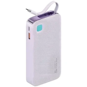 USAMS US-CD224 fialová / Powerbanka / Vestavěný kabel USB-C / 10000 mAh / PD 20W + QC3.0 (10KCD22403)