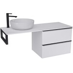 CERANO - Koupelnová skříňka Velora - bílá matná, úchytka černá + deska pod umyvadlo Navira Slim - 18 mm + konzole černá - 140x54,8x46,5 CER-668048