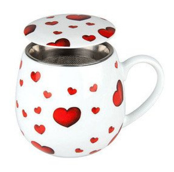 Hrnek buclák s víčkem a sítkem - Srdíčka / Little Hearts