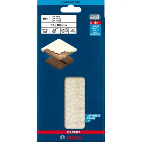 BOSCH Expert M480 / Sada brusných listů / Síťová struktura / 93x186 mm / K80, K120, K180 / 10 ks (2608901206)