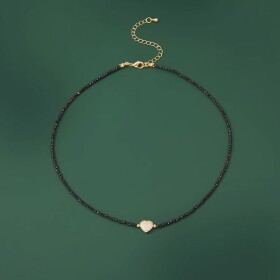Choker náhrdelník Angela, spinel, pozlacené srdce se zirkony, Černá 37 cm + 6 cm (prodloužení)